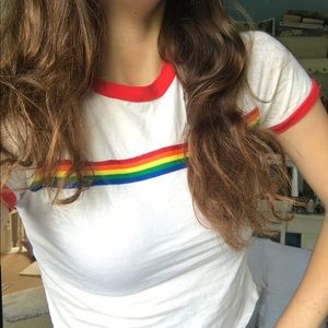 Rainbow Vintage Style Ringer Shirt